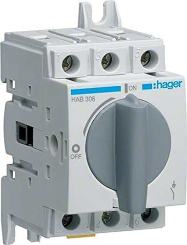 Hager HAB403 - Interruttore separatore di carico + separazione, 4P 32A, colore: Bianco