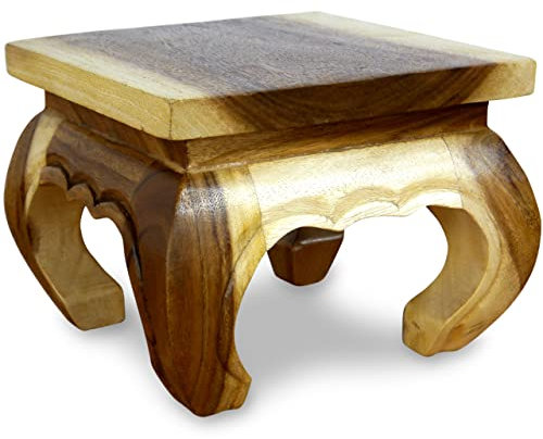 livasia Opiumtisch aus Massivholz – 24x24x20cm – Handgeschnitzter Beistelltisch Holz aus Thailand, Nachhaltig, Robust und Ästhetisch, Setzt Exotische Akzente als Kleiner Tisch (Natur)