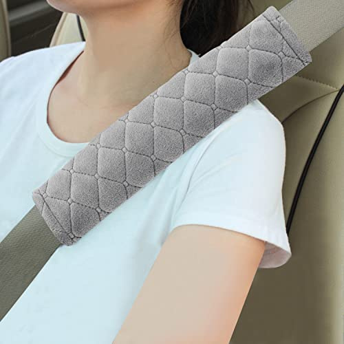 Amooca Soft Auto Seat Belt Cover Seatbelt Shoulder Pad Cushions 2 PCS Universal Fit for All Cars and Backpack for a More Comfortable Driving (Light Grey)