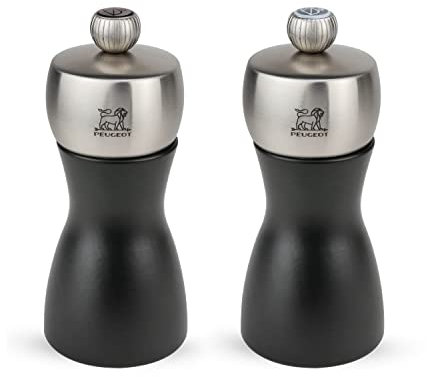 Peugeot - Fidji Salt & Pepper Mill Set - Beechwood And Stainless Steel Body - Matt Finish - 12 cm - Black
