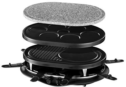 Russell Hobbs Fiesta - Raclette 4 en 1 (8 Mini Sartenes, Piedra Carne, Grill, Crepera, 1200W, Negro) -ref. 21000-56