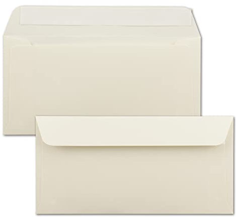 100x Briefumschläge DIN Lang - 11 x 22 cm - Haftklebung - Farbe: Creme - 90 Gramm pro m² - ohne Fenster