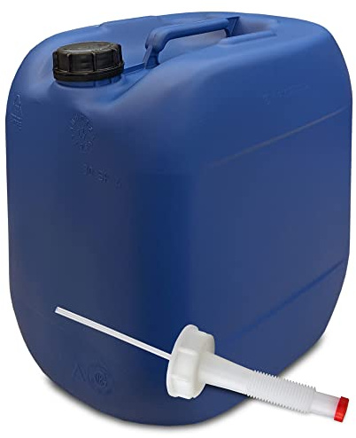 plasteo® 30 Liter Getränke- Wasserkanister mit Schraubdeckel und Ausgießer flexibel (DIN 61) | BPA Frei | Lebensmittelecht | Tragbar und Robust | Indoor und Outdoor | Made in DE | Blau