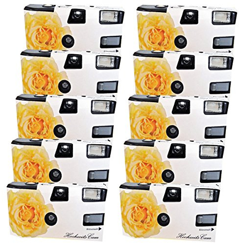 Lot de 10 appareils Photo jetables de Mariage « Rose Blanche » avec Flash (27 Photos 400 ASA)