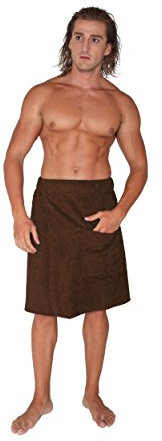 Arus Toalla de Sauna de Baño Hombre Vestido de Sauna 100% Algodón Orgánico, con Cierre de Gancho y Bucle de Banda elástica, S/M, Marrón