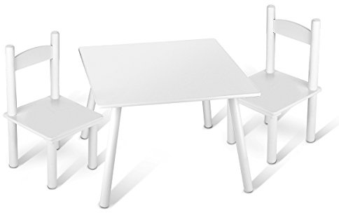 leomark Conjunto Infantil de Mesa y 2 Sillas Madera, Juego de Blanco Muebles Infantiles para Niños, Estable, Diversión y Aprendizaje, Fácil Montaje, Color Blanco, Altura: 42 cm