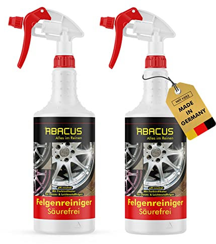 ABACUS® Felgenreiniger Säurefrei für Chrom- & Leichtmetall-Felgen, schonend & kraftvollen Felgenreiniger, Felgenreiniger ohne Säure, Reiniger Felge mit Farbumschlag – Felgenreiniger Säurefrei 2x 750ml