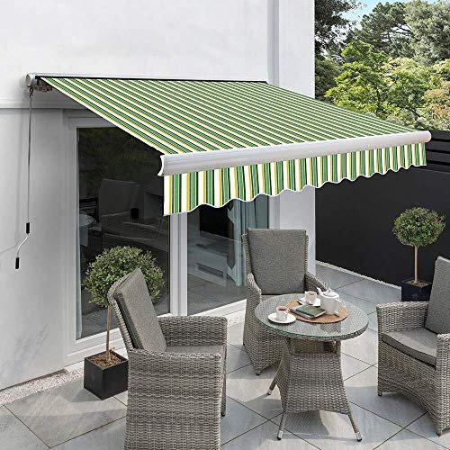 Primrose 5.0m x 3.0m Electric Awning Full Cassette DIY Patio Awning Gazebo Canopy Waterproof UV protection Complete with Fittings and Winder Handle Green Stripe Acrylic