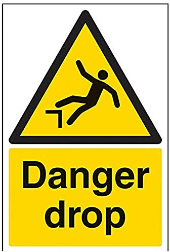 V Safety Danger Drop Warning Sign - 200mm x 300mm - 1mm Rigid Plastic