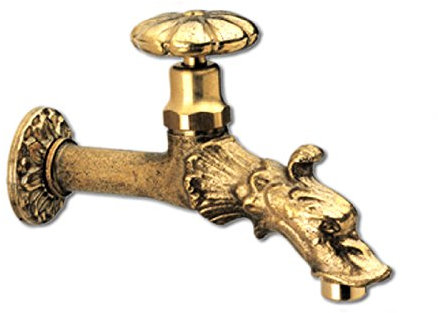 Birsppy Daniel Rubinetterie Nostalgie-Auslaufventil, Messing poliert, mit Handrad, Auslauf mit Zentrierstern. Gewindeanschluss 1/2 Zoll, inkl. Adapternippel