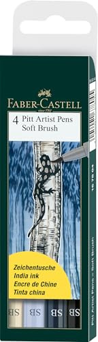 Faber-Castell 167804 - Penna Pitt per artisti Soft Brush, confezione da 4 penne a pennello