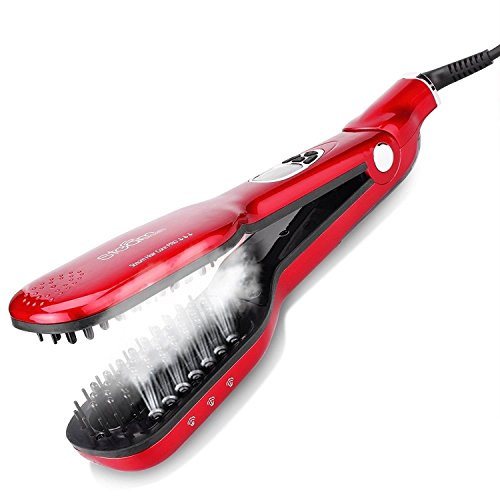 Harmless Heat Professional Salon Steam Hair Straightening Brush | Best Double Plate Natural Hair Straightener Comb with Ceramic 3D Bristles Ion Treatment to Straighten and Detangle Fast | Anti Scald