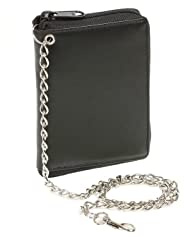 LEAS Reißverschlussbörse RFID Schutzfolie mit Chrom-Kette Echt-Leder, schwarz Chain-Series