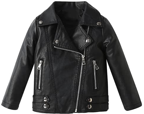 ELUCKFACE Chaqueta de motociclista de piel sintética con remaches para niños de 3 a 12 años, Negro -, 7-8 años