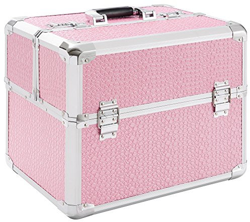 Arebos Maletín de Cosmético Grande | 34 l | Maletín de Maquillaje | Aluminio | Estantes Plegables | 39 x 24 x 17 cm | Rosa | Estuche Maquillaje | Neceser Maquillaje |