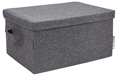 BIGSO kleine Aufbewahrungsbox mit Deckel und Griff – Schrankbox aus Polyester und Karton in Leinenoptik – Faltbox für Kleidung, Accessoires, Spielzeug usw. – grau