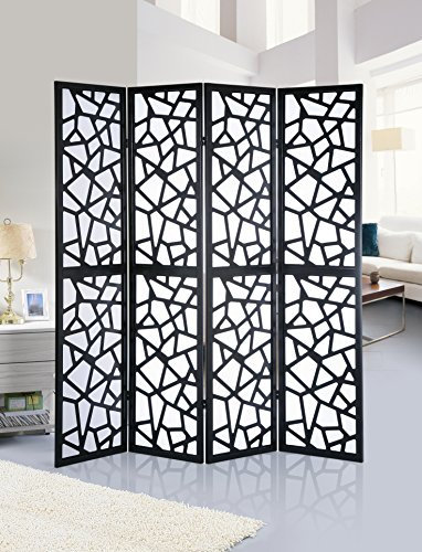 Roundhill Furniture Giyano 4 Panel Screen Room Divider, 70W x 70H, Black