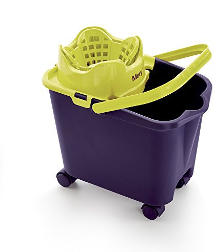 Mery | Cubo de fregona | Ecológico | Escurre sin esfuerzo | Cubo escurridor automático | Con ruedas | Morado | 14L | Medidas: 38,20x25,5x39 cm