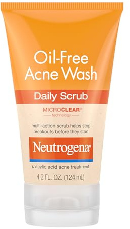 Neutrogena Oil-Free Acne Face Wash with 2% Salicylic Acid, Daily Exfoliating Scrub & Acne Treatment for Oily, Acne-Prone Skin, Clears Breakouts & Blackheads, 4.2 fl. oz
