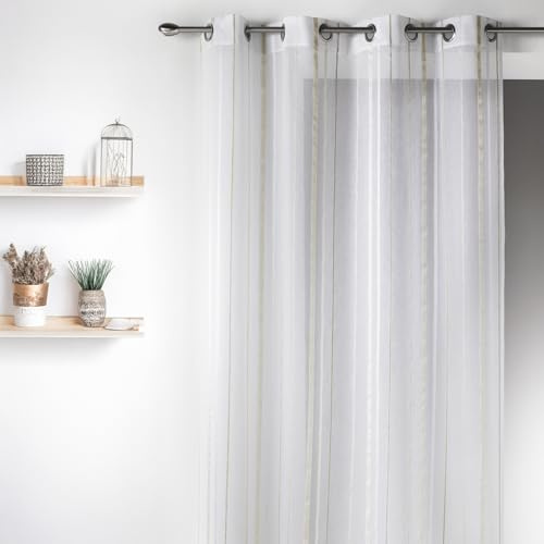 09371-8-AL Home Maison-Tenda Dritta, in stamigna a Righe Verticali, con Occhielli, 140 x 260 cm, Beige/Argent, 140 X 260