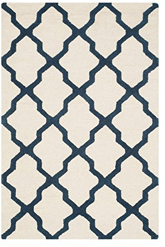 Safavieh Trellis Indoor Hand Tufted Rectangle Area Rug, Cambridge Collection, CAM121, in Ivory / Navy, 122 X 183 cm for Living Room, Bedroom or Any Indoor Space