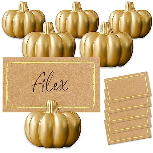 Kate Aspen Fall Decor Mini Gold Pumpkin Place Card Holder (Set of 6), Perfect for Thanksgiving Table Decor, Fall Themed Weddings, Bridal Brunches