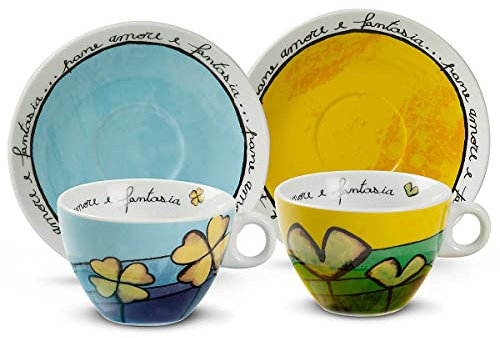 Egan PAF12/1C Cappuccino Tassen-Set, Porzellan, Hellblau/Grün, 4 Stück (1er Pack), 2