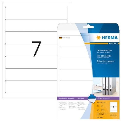 Ordneretikett 38x192mm weiß HERMA 5090 25BL 175ST