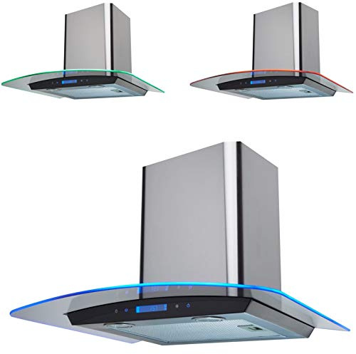 SIA 60cm Stainless Steel Touch Control LED Edge Lit Curved Glass Cooker Hood Fan