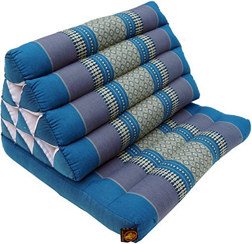 GURU SHOP Thaikissen, Dreieckskissen, Kapok, Tagesbett mit 1 Auflage - Türkis/grau, 30x50x75 cm, Asiatisches Sitzkissen, Liegematte, Thaimatte