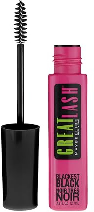 Maybelline Great Lash Washable Mascara Makeup, Volumizing Lash-Doubling Formula That Conditions As It Thickens, Blackest Black, 1 Count