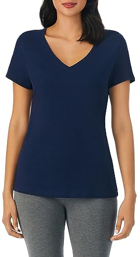 Nautica Womens Sleep Shirt - Lightweight, Breathable Pajama Top - Cotton Knit Jersey V-Neck Sleepwear and Loungewear - Navy - Medium