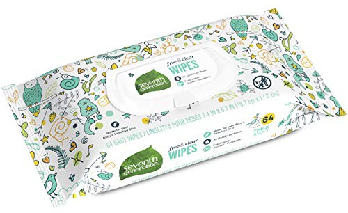 Seventh Generation Baby Wipes, Free & Clear with Flip Top Dispenser, 64 count