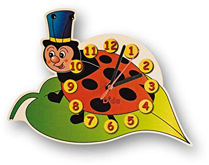 Dida - Coccinella, Orologio da Parete per Bambini con Animali in Legno, Arreda e Rallegra la Cameretta dei Bimbi e ogni Ambiente della Casa, Prodotto Made in Italy