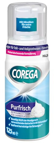 Corega Prothesenreiniger Purfrisch Reinigungsschaum, Gebissreiniger für herausnehmbaren Zahnersatz/dritte Zähne, 1x125ml