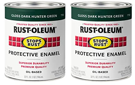 Rust-Oleum 7733502-2PK Stops Rust Brush On Paint, Quart, Gloss Dark Hunter Green, 2 Pack