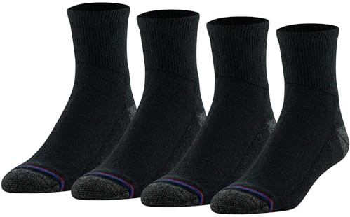 MediPEDS unisex-adult Quarter Socks With Non-Binding Top, Cushion, and Blister-Resistant, 4-pairs, Black With Pink (4-pairs), Shoe Size: Men's 6-9; Women's 6-10