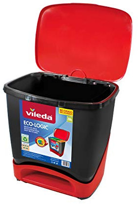 Vileda Cubo Ecologic - Cubo de Basura ecológico Especial para Reciclaje, múltiples Combinaciones, Capacidad de 39 litros, Sin separadores, Color Rojo y Negro, 435x340x435 mm