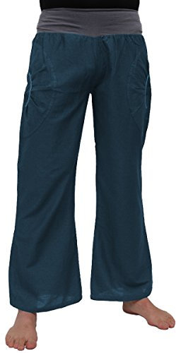 Yogahose aus Baumwolle, Pumphose, mit Stretch-Bund und Zwei praktischen Taschen - perfekt für Yoga und als Haremshose - Unisex für Männer und Frauen, S/M, Petrol