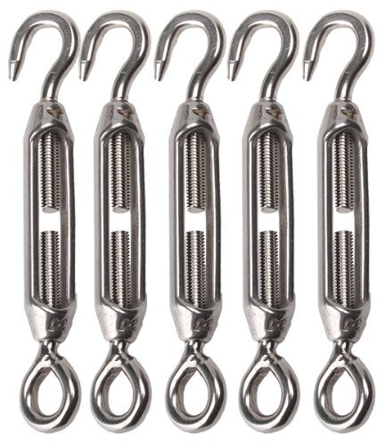 VEDA® 5 Pcs M4 Stainless Steel 304 Turnbuckle – Hook and Eye Tensioners for Wire Ropes, Cables, Chains – Ideal for Garden Fencing, Shade Sails & DIY