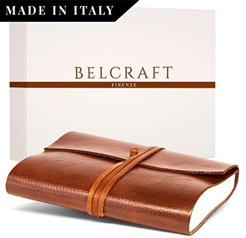 Belcraft Tivoli Journal Intime/Carnet de Notes en cuir recyclé de fabrication artisanale Italienne, Cadeau Spécial, Journal de Voyage, Notebook (12x17 cm) Brun Clair