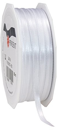 PRÄSENT C.E. Pattberg satin vit, 50 m satinband för inslagning av gåvor, 3 mm bred, presentband för dekoration och hantverk, dekorativt band, tillfälle