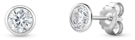 Miore Orecchini Donna Punto Luce con Zirconi Brillanti - Argento Sterling 925, Orecchino Bottone con Zirconi taglio Brillante Orecchini Piccoli anallergici. Chiusura con perno passante e farfalla.