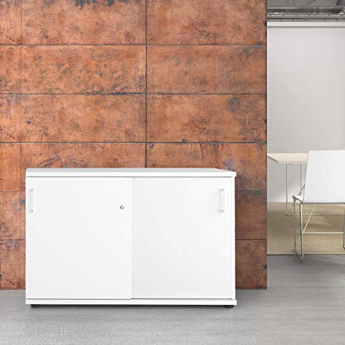 Weber Büro Uni Schiebetürenschrank abschließbar 1,2M Weiß Schrank Büroschrank Aktenschrank