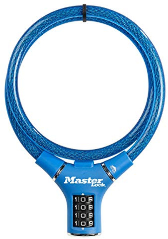 MASTER LOCK Bike Cable Lock [Combination] [90 cm Cable] [Outdoor] [Blue] 8229EURDPROBLU - Ideal for Bike, Skateboards, Strollers, Lawnmowers and Other Outdoor Equipment