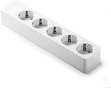 FAMATEL – Regleta de 5 tomas | Sin Cable | Hasta 3680W | 16A | 250V | Protección Infantil | Orientación tomas a 45o | Evita consumos fantasma | Blanco