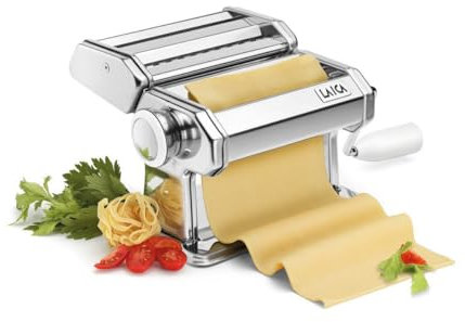 Máquina para hacer pasta Laica PM2000 permite accesorios para hacer más tipos de pasta, incluye pinza de fijación y manivela, se le puede añadir motor, en acero inxidable.