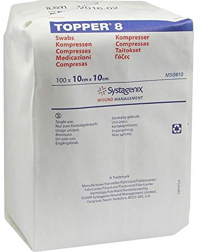 Boîte de 100 compresses de gaze Topper 8 - 8 plis - Taille : 10 x 10 cm