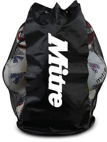 Mitre Mesh Football Bag | Holds 12 Balls | Adjustable Straps | Ventilated Panels, Black, One Size