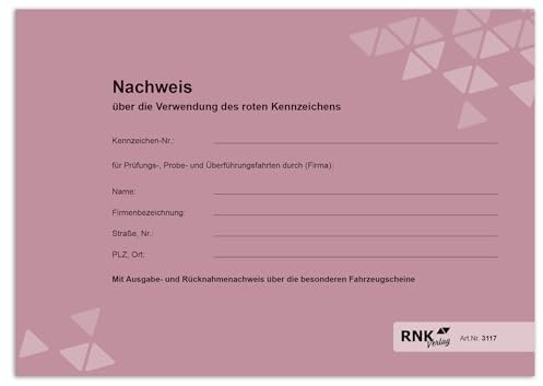 RNKVERLAG 3117 - Nachweisheft für rote Kennzeichen, 16 Seiten, DIN A5 quer